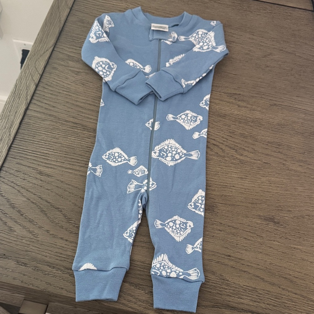 Charming Blue Fish Print Kids Footie
